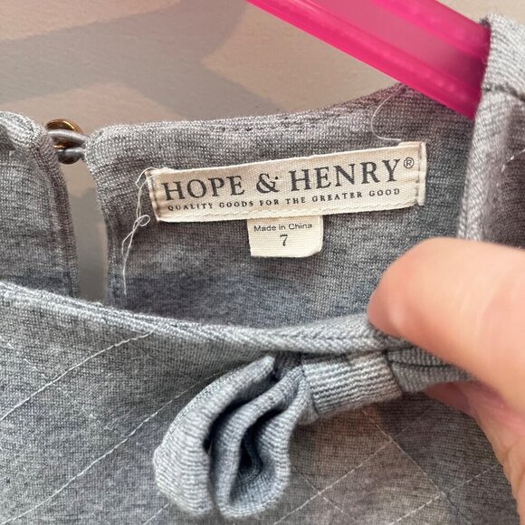 Hope &‎ Henry Girls Gray Dress With Bow & Elbow Patches - Size 7 - Picture 2 of 5
